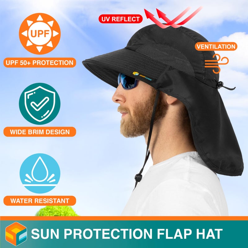 Suncube SUN CUBE Wide Brim Sun Hat with Neck Flap, Fishing Hiking for Men Women Safari, Neck Cover for Outdoor Sun Protection UPF50+ | Black - Image 2